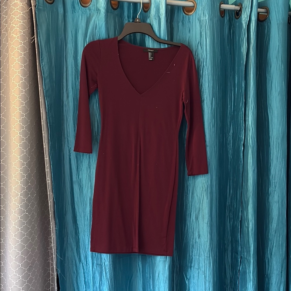 Forever 21 Red V-Neck Bodycon Dress